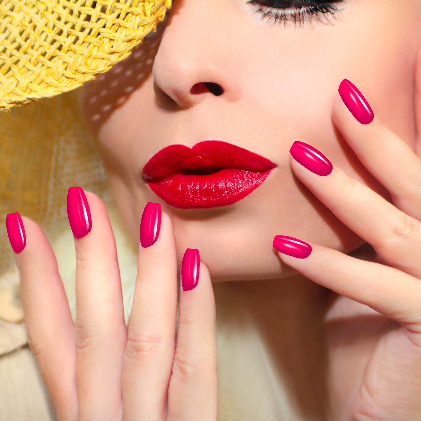 Maitys ballerina coffin nails front view in glossy colors for chic looks