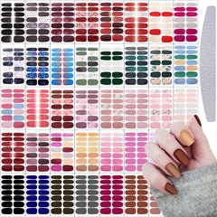 Maitys full-wrap nail stickers collection shown on varied designs for quick glam