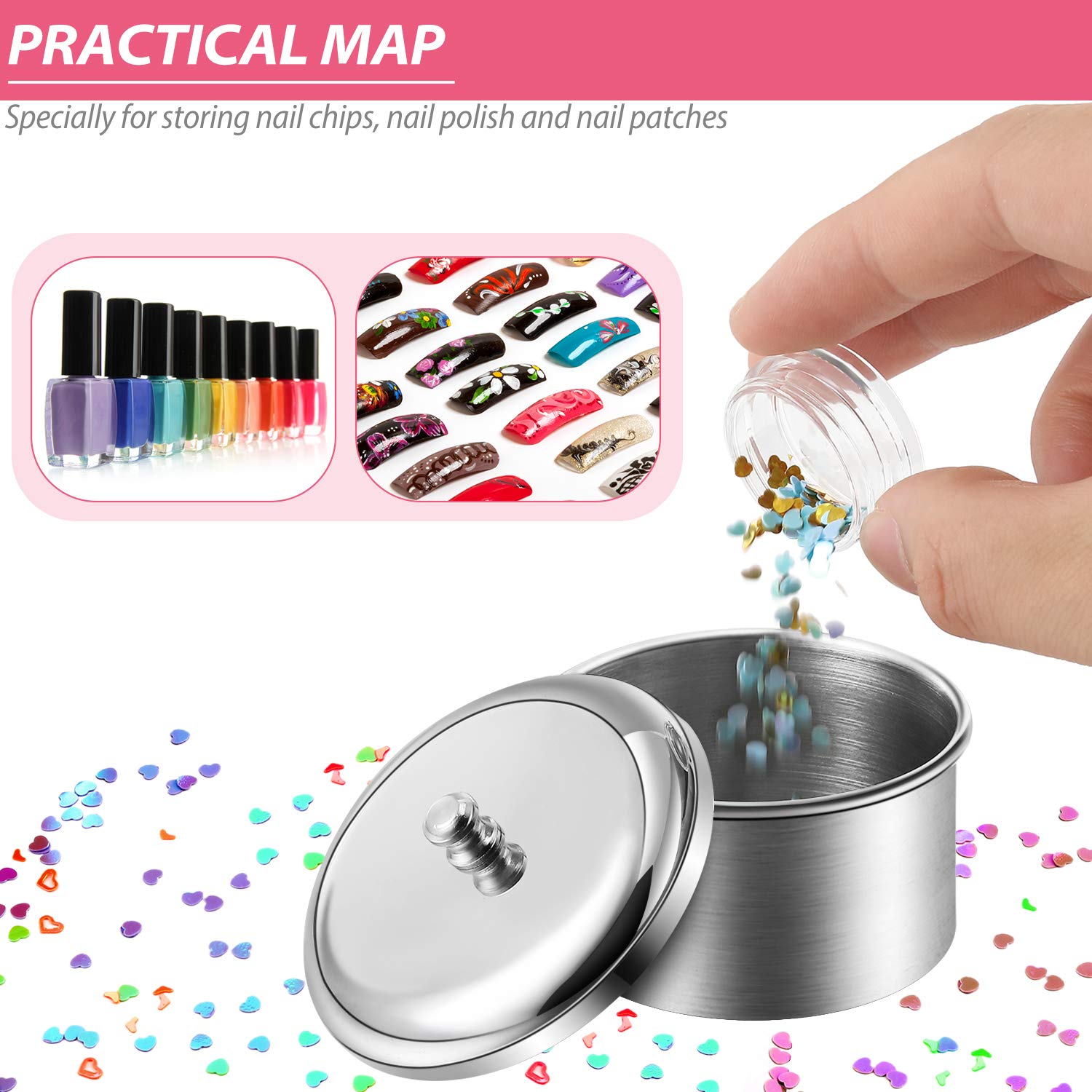 Maitys nail art tools container with durable metal construction.