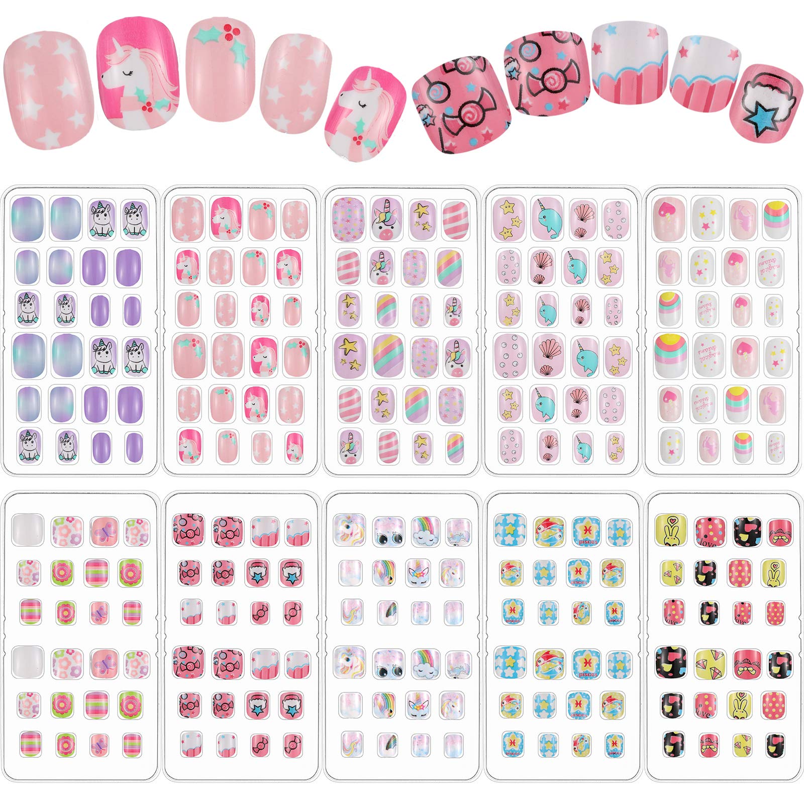 Maitys rainbow kids nails box set showing colorful styles for easy home nail art.