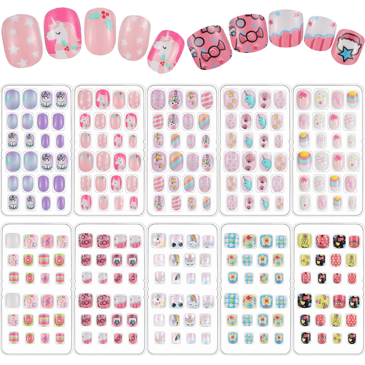 Maitys rainbow kids nails box set showing colorful styles for easy home nail art.