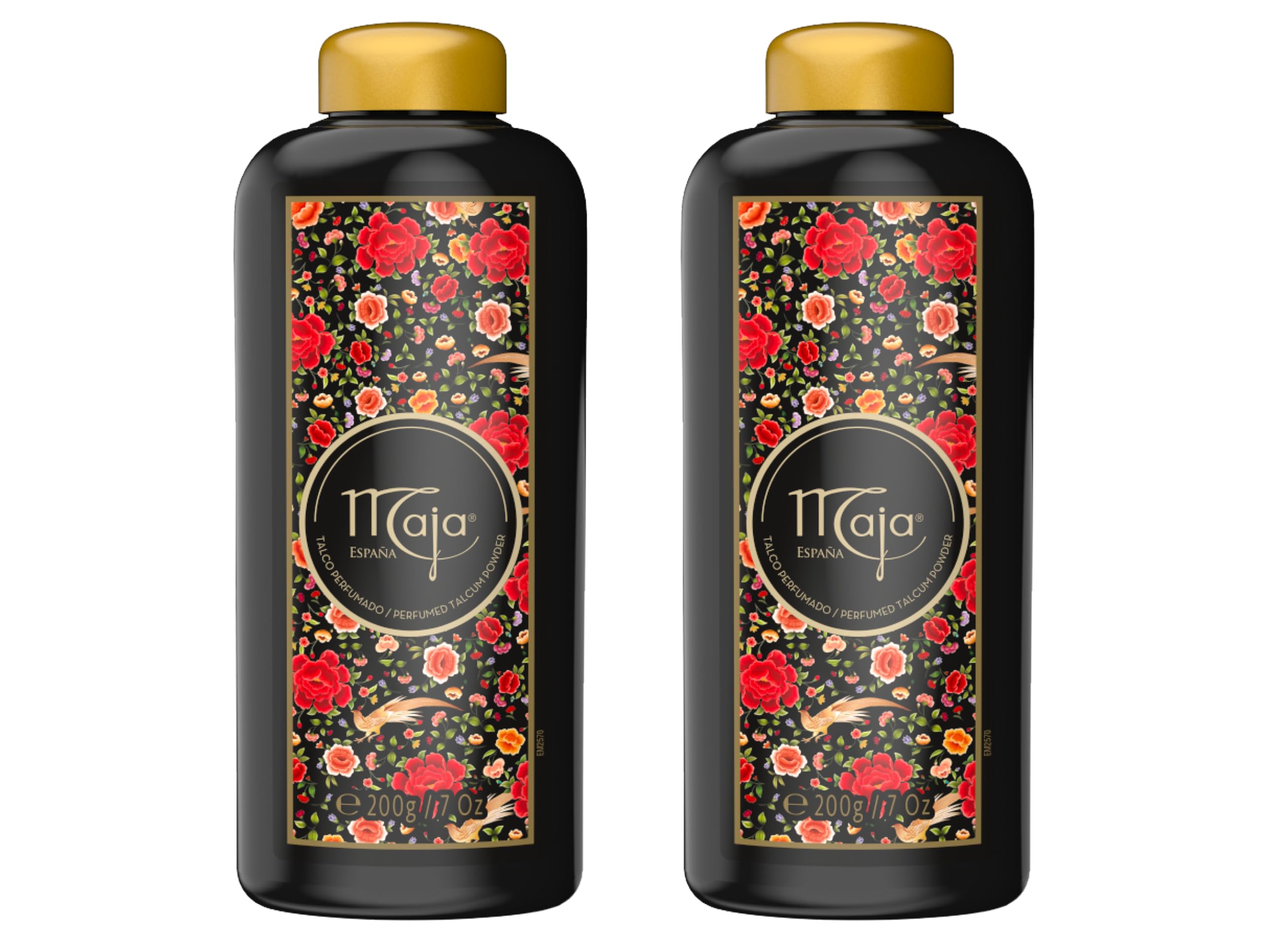 Maja perfumed talcum powder 2-pack packaging on display