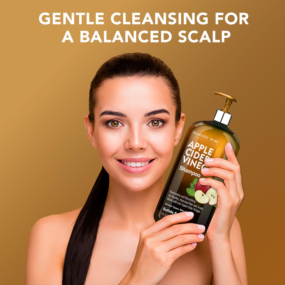 Majestic Pure Apple Cider Vinegar Shampoo lather close-up shows rich cleansing foam.