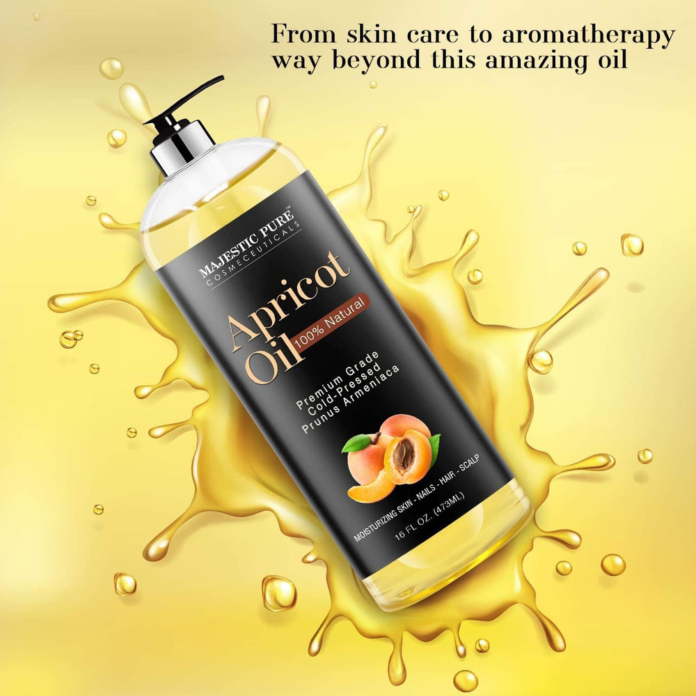 Majestic Pure Apricot Oil bottle delivering silky skin and moisturized nails