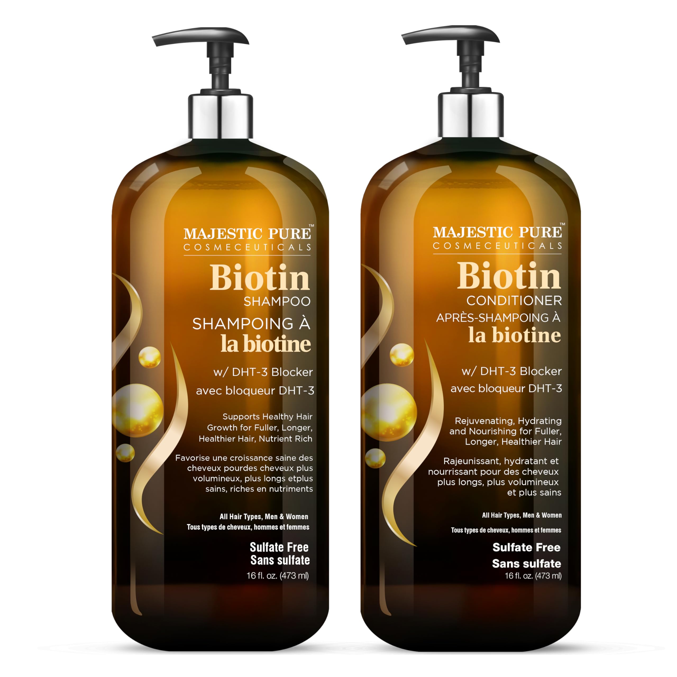 Majestic Pure Biotin Conditioner bottle delivers nourishing moisture for smooth hair.