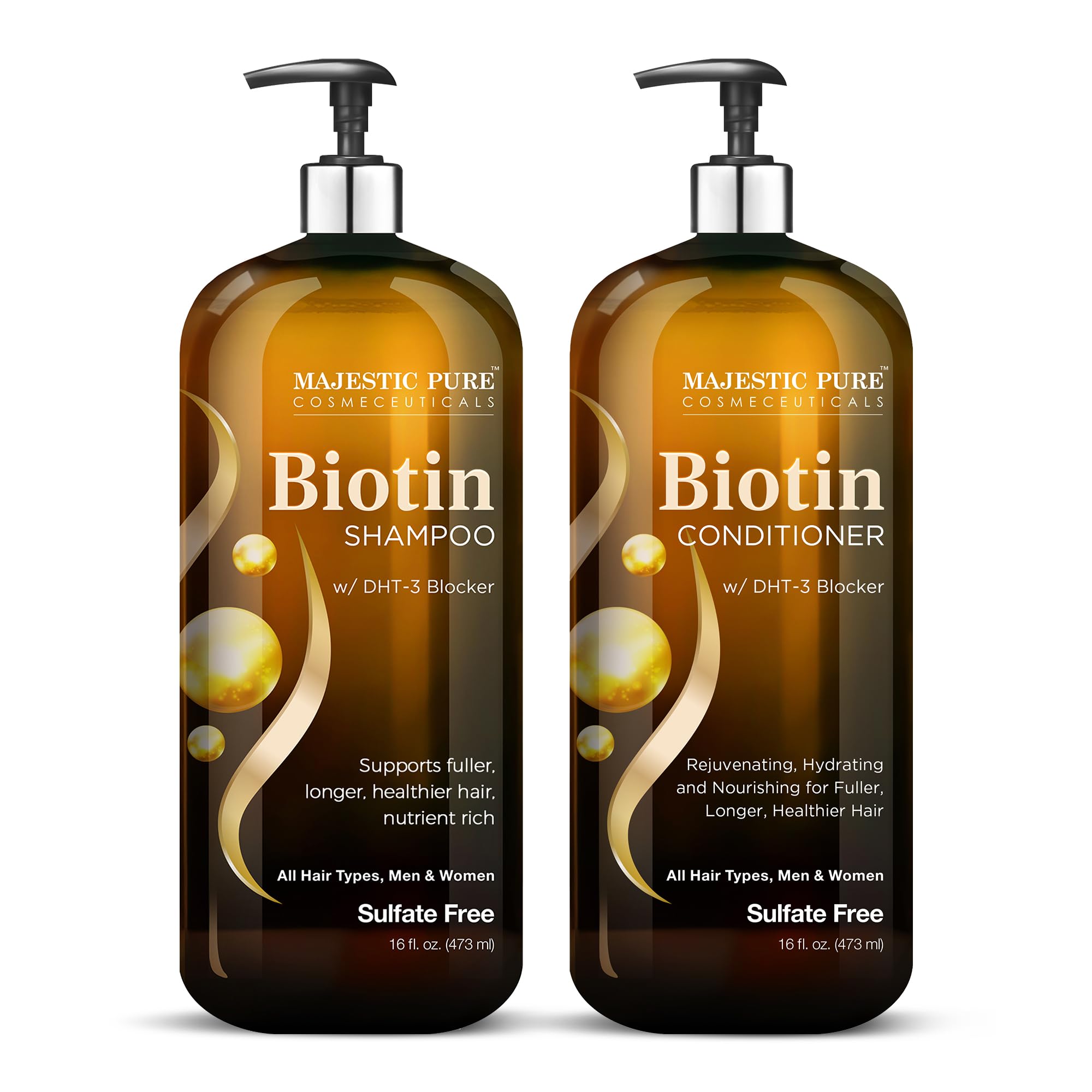 Majestic Pure Biotin Shampoo bottle for volumizing cleanse and fuller-looking hair.