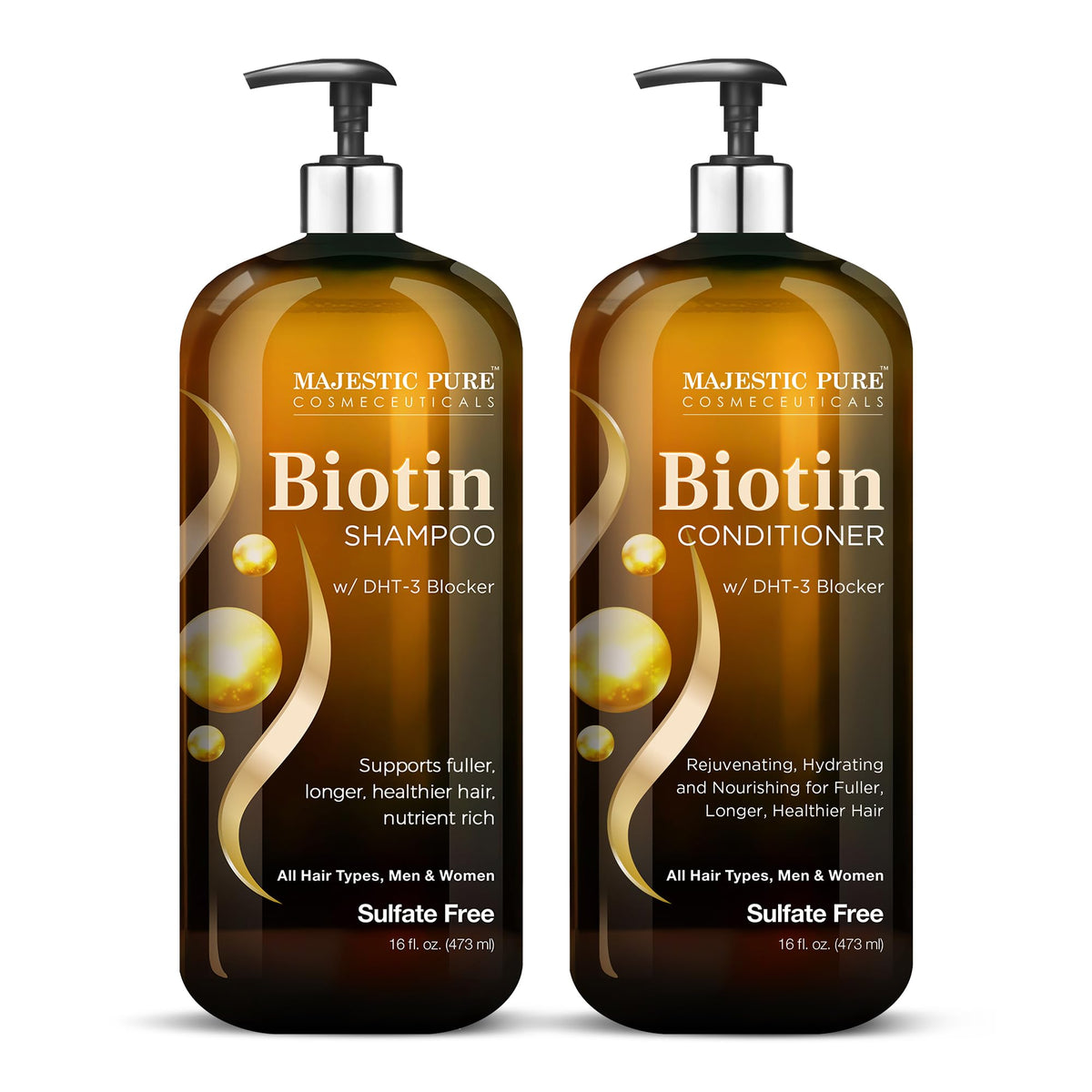 Majestic Pure Biotin Shampoo bottle for volumizing cleanse and fuller-looking hair.
