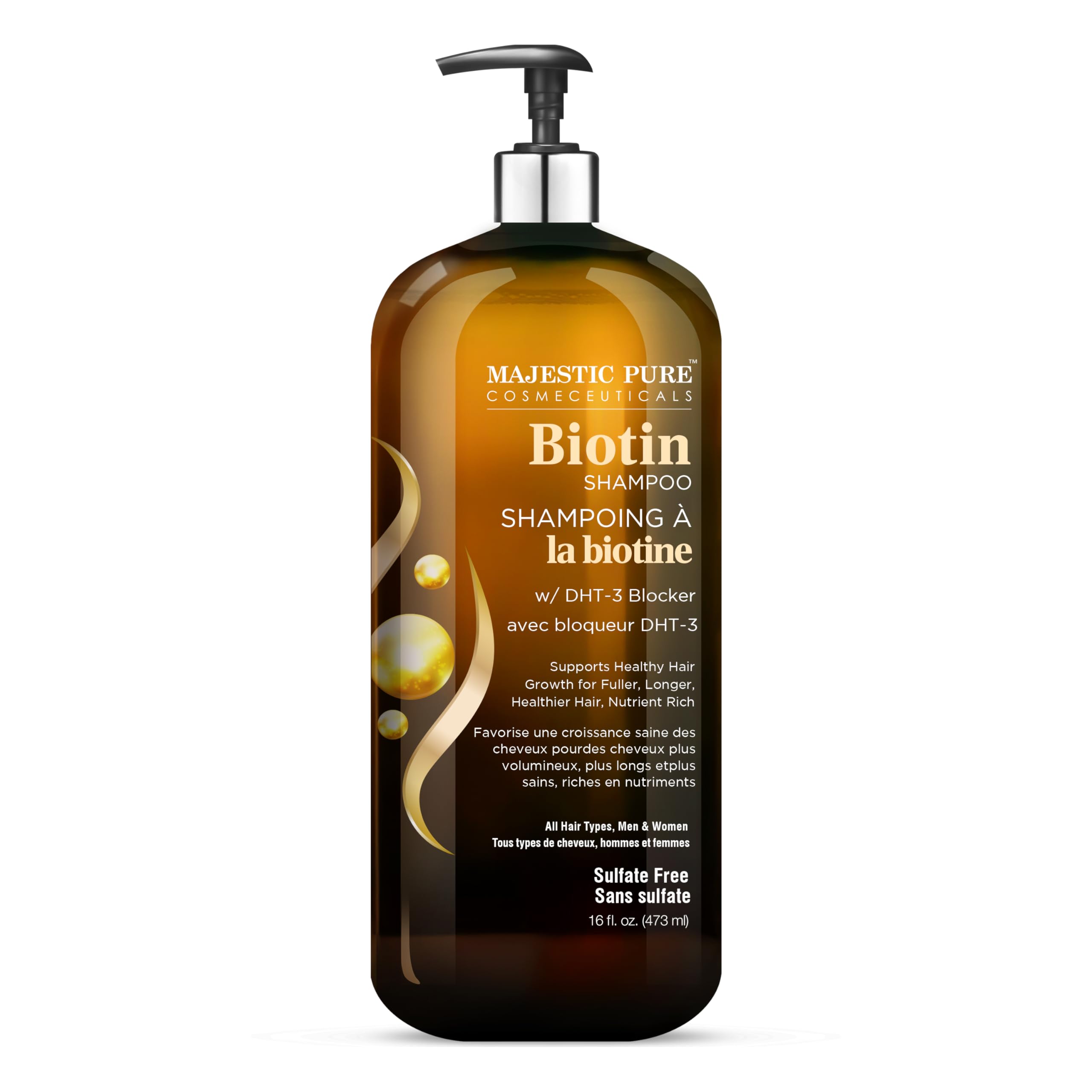 Majestic Pure Biotin Shampoo castor-oil-drop highlights nourishing castor oil benefits.