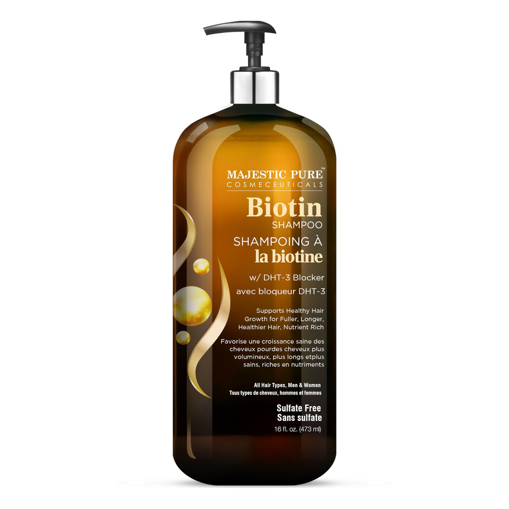 Majestic Pure Biotin Shampoo closeup-lather highlights creamy foam for gentle cleansing.