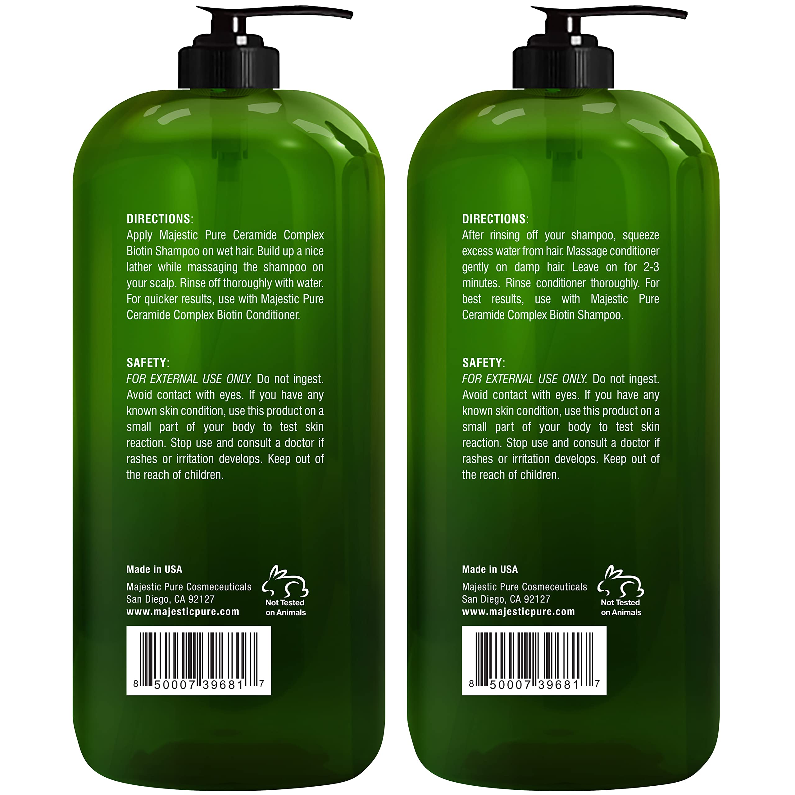 Majestic Pure Biotin Shampoo cruelty-free bottle emphasizing ethical care.