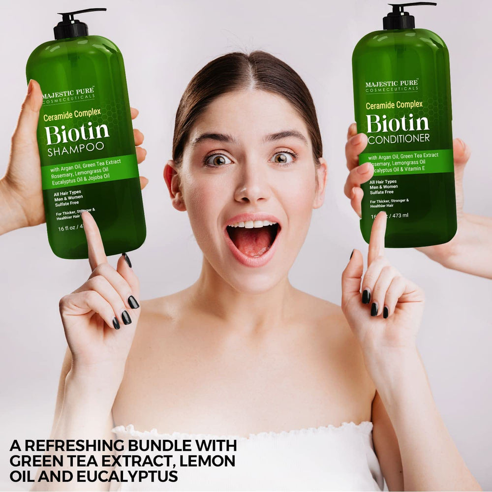 Majestic Pure Ceramide Complex product label highlights sulfate-free, color-safe cleansing and conditioning.