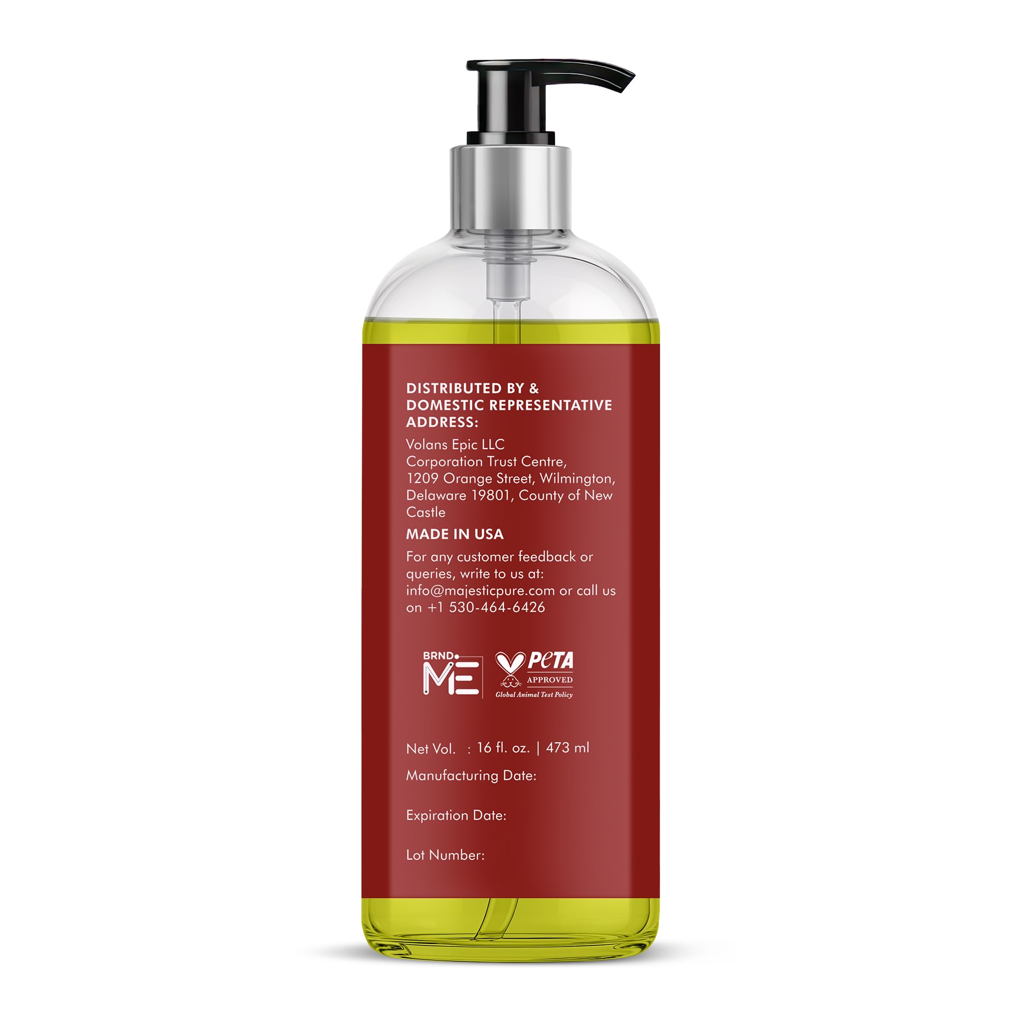 Majestic Pure grapeseed oil cruelty-free logo with environment-friendly skincare benefits.