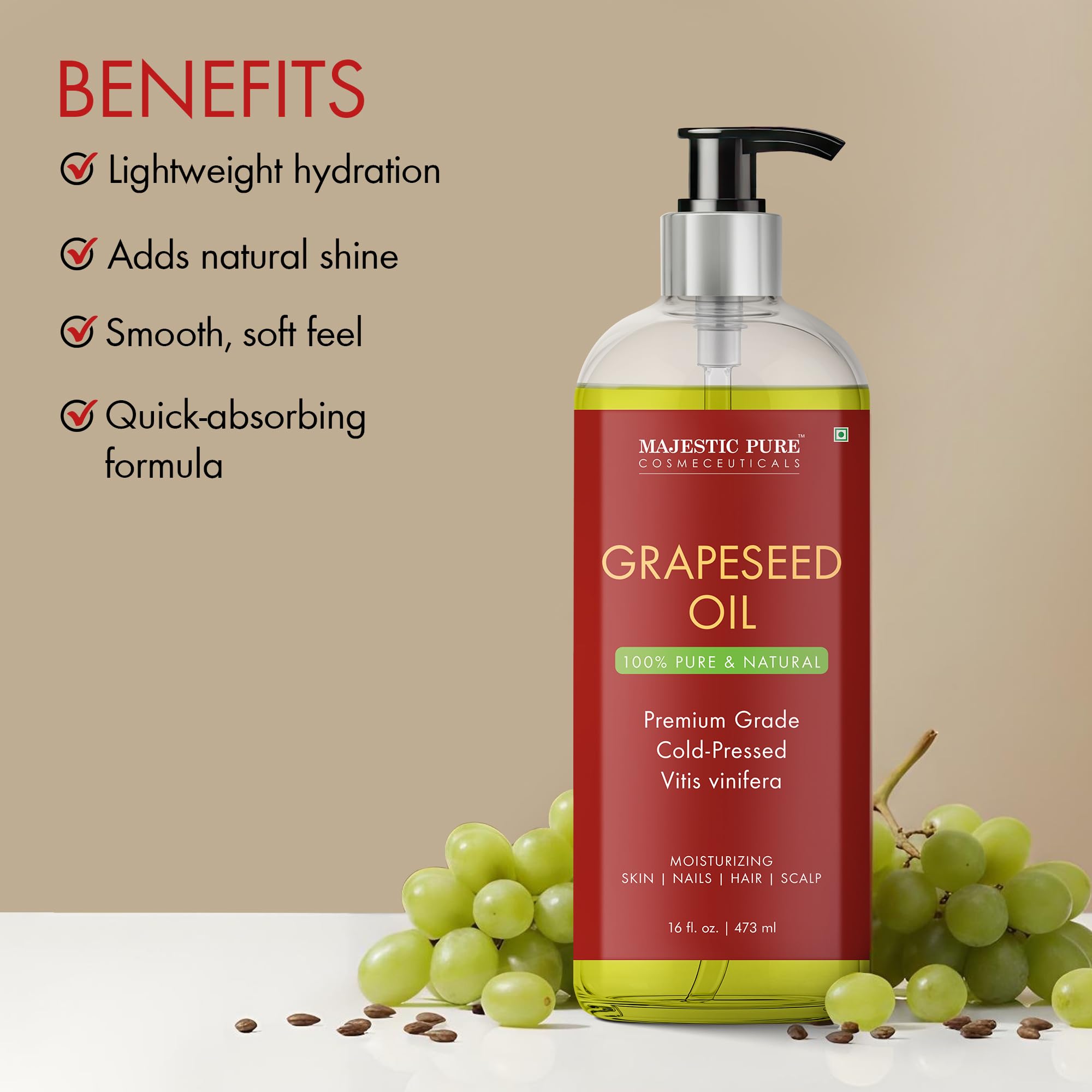 Majestic Pure grapeseed oil for hair use on split ends and shine.