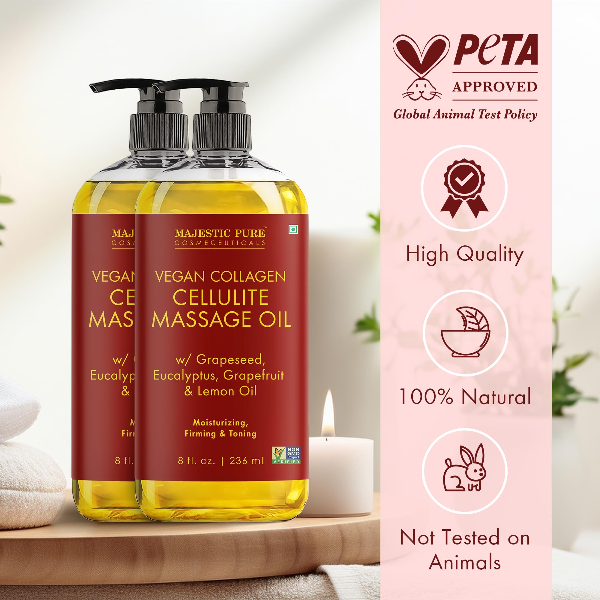 Majestic Pure open cap with oil drop demonstrating easy dispensing benefit