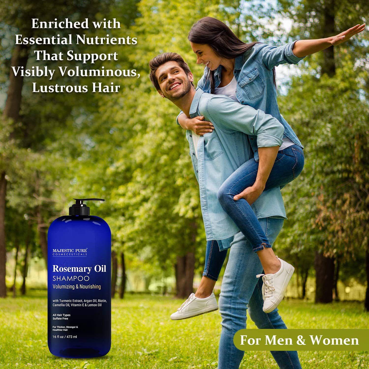 Majestic Pure Rosemary Oil Shampoo foamy-lather demonstrates gentle cleansing and aroma.