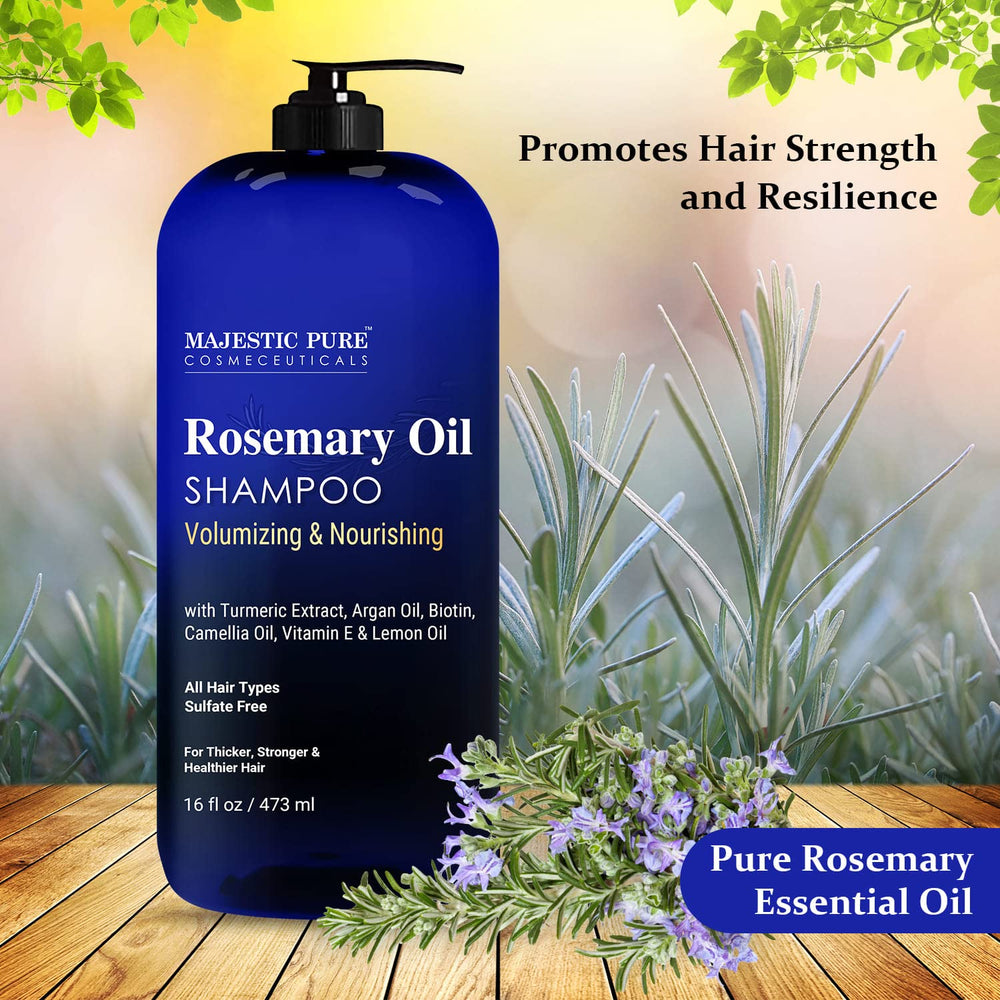Majestic Pure Rosemary Oil Shampoo ingredients argan oil depiction suggests smoother hair.