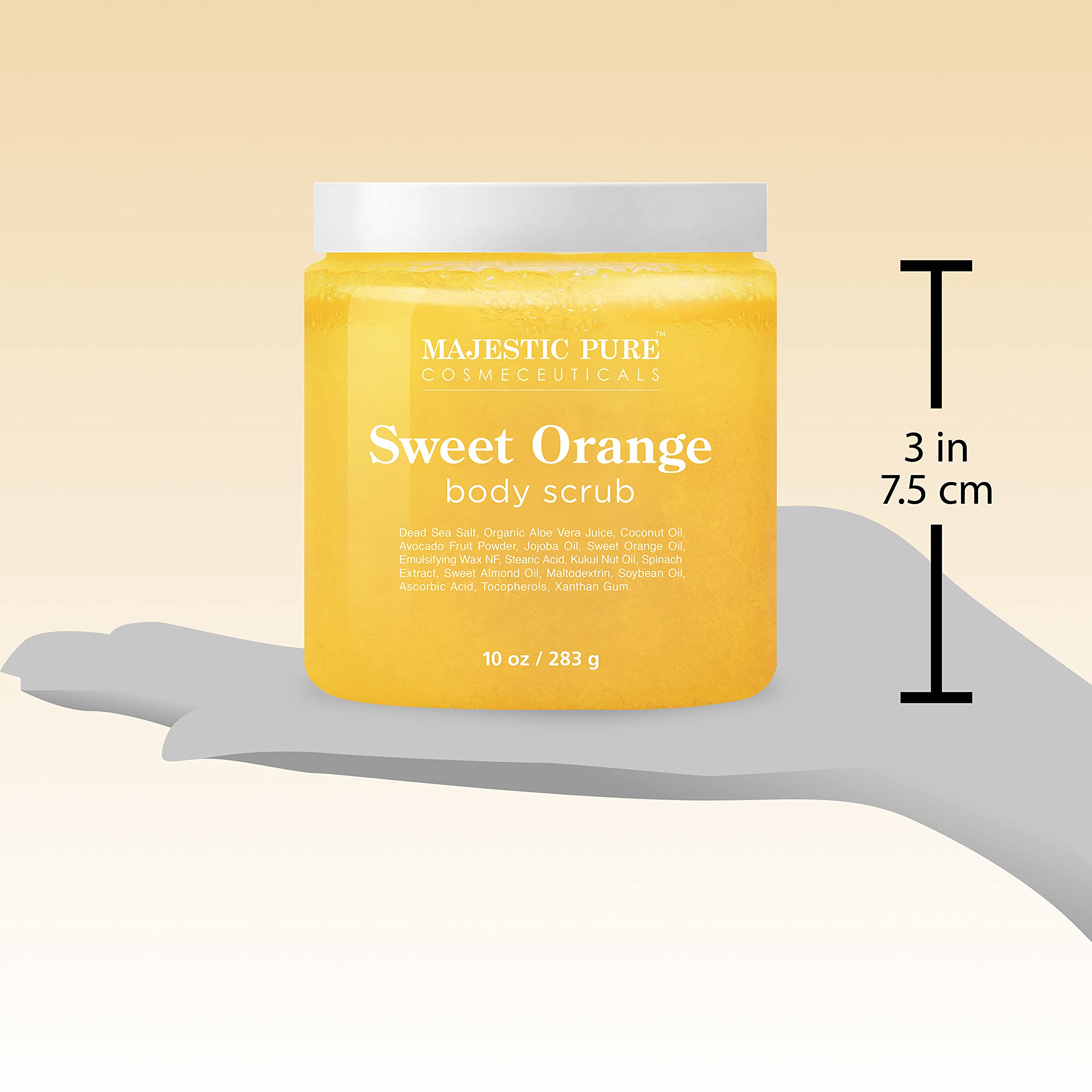 Majestic Pure Sweet Orange Body Scrub coconut oil droplets indicating hydration
