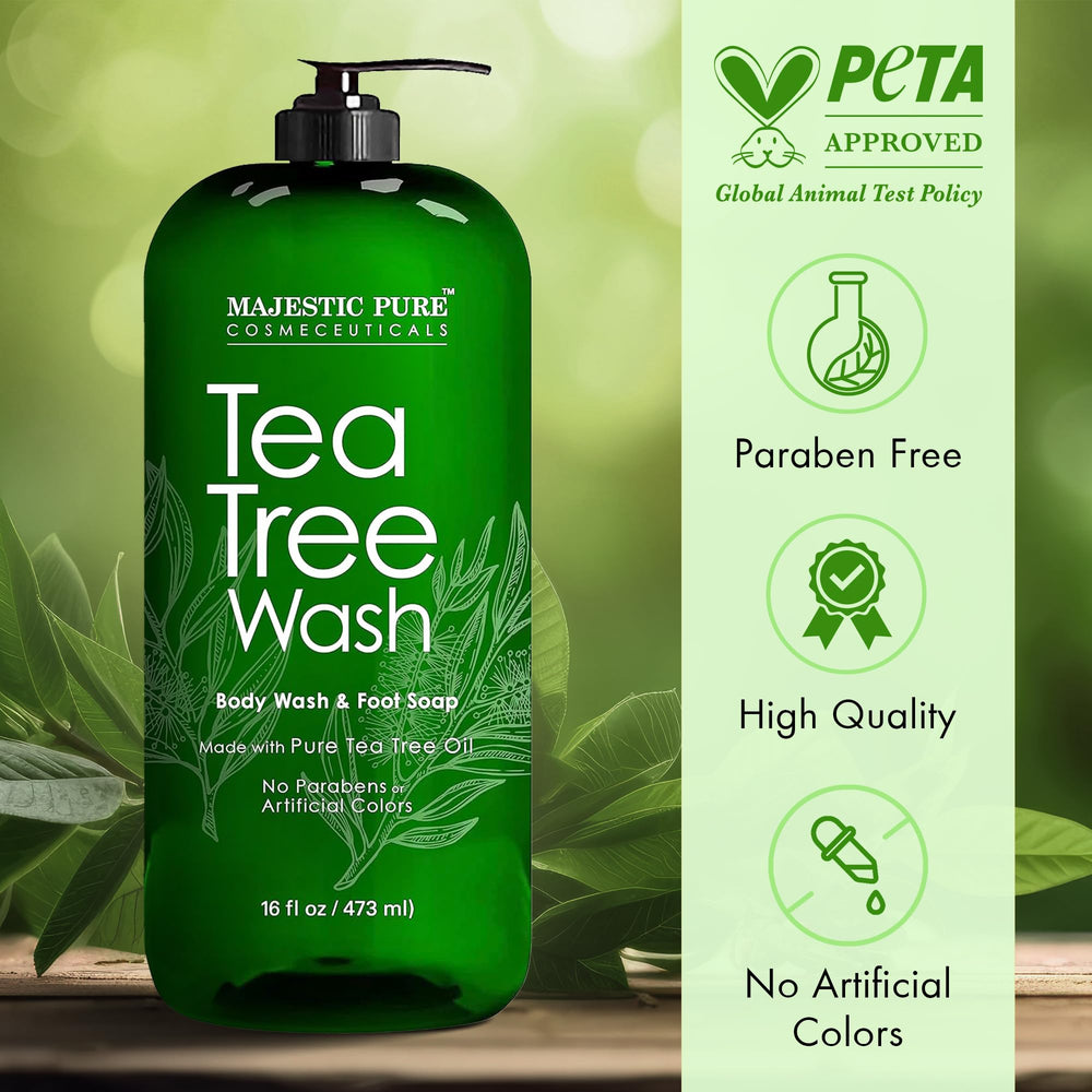 Majestic Pure Tea Tree Body Wash shea-butter image illustrating rich moisturization.