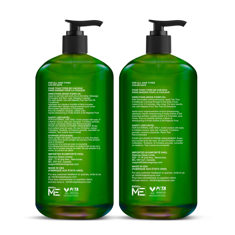 Majestic Pure Tea Tree Shampoo cruelty-free badge indicates ethical choice.