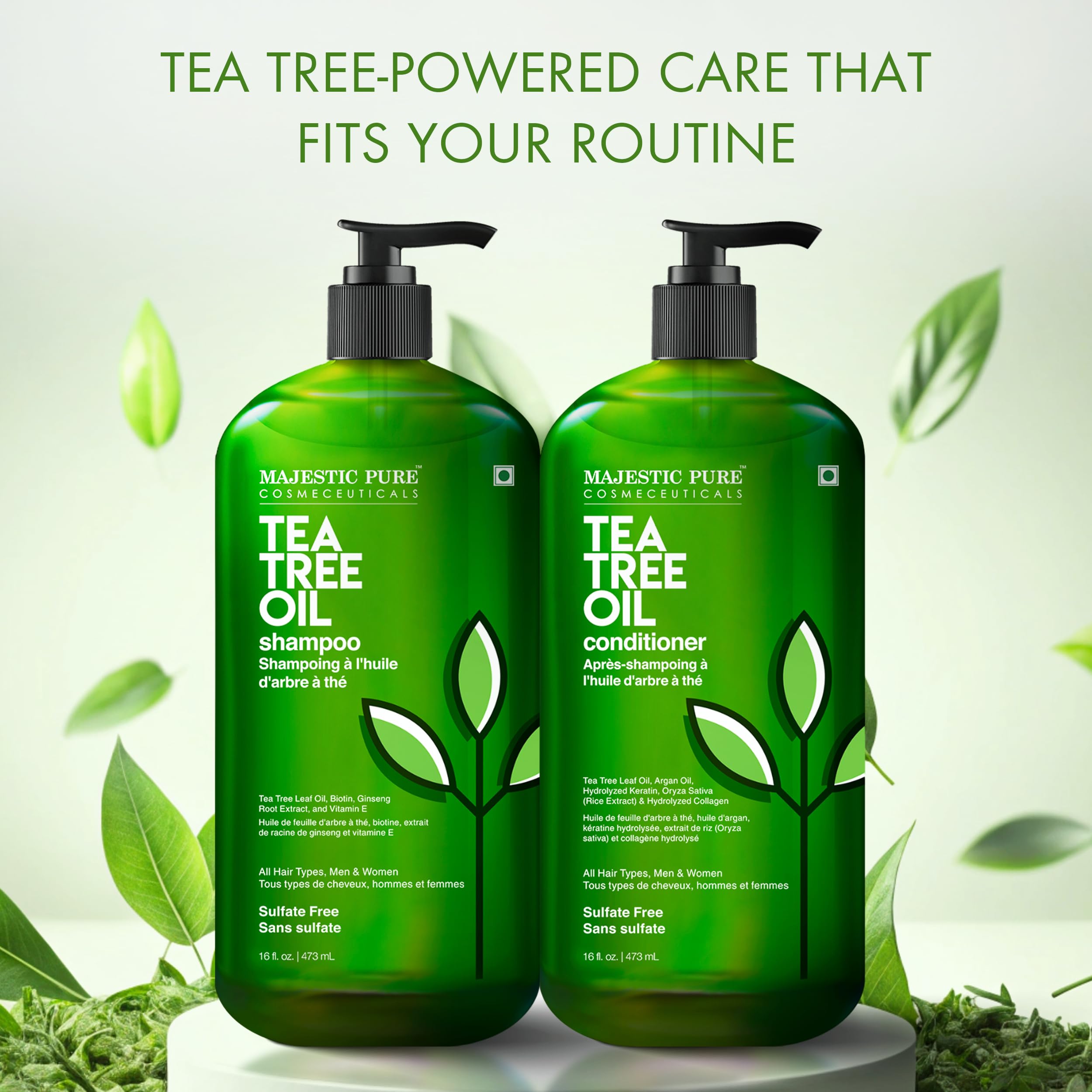 Majestic Pure Tea Tree Shampoo lather demonstrates cleansing foam for scalp relief.