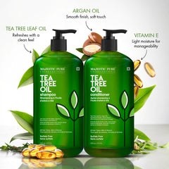 Majestic Pure Tea Tree Shampoo being rinsed shows hydrating cleanse for soft strands.