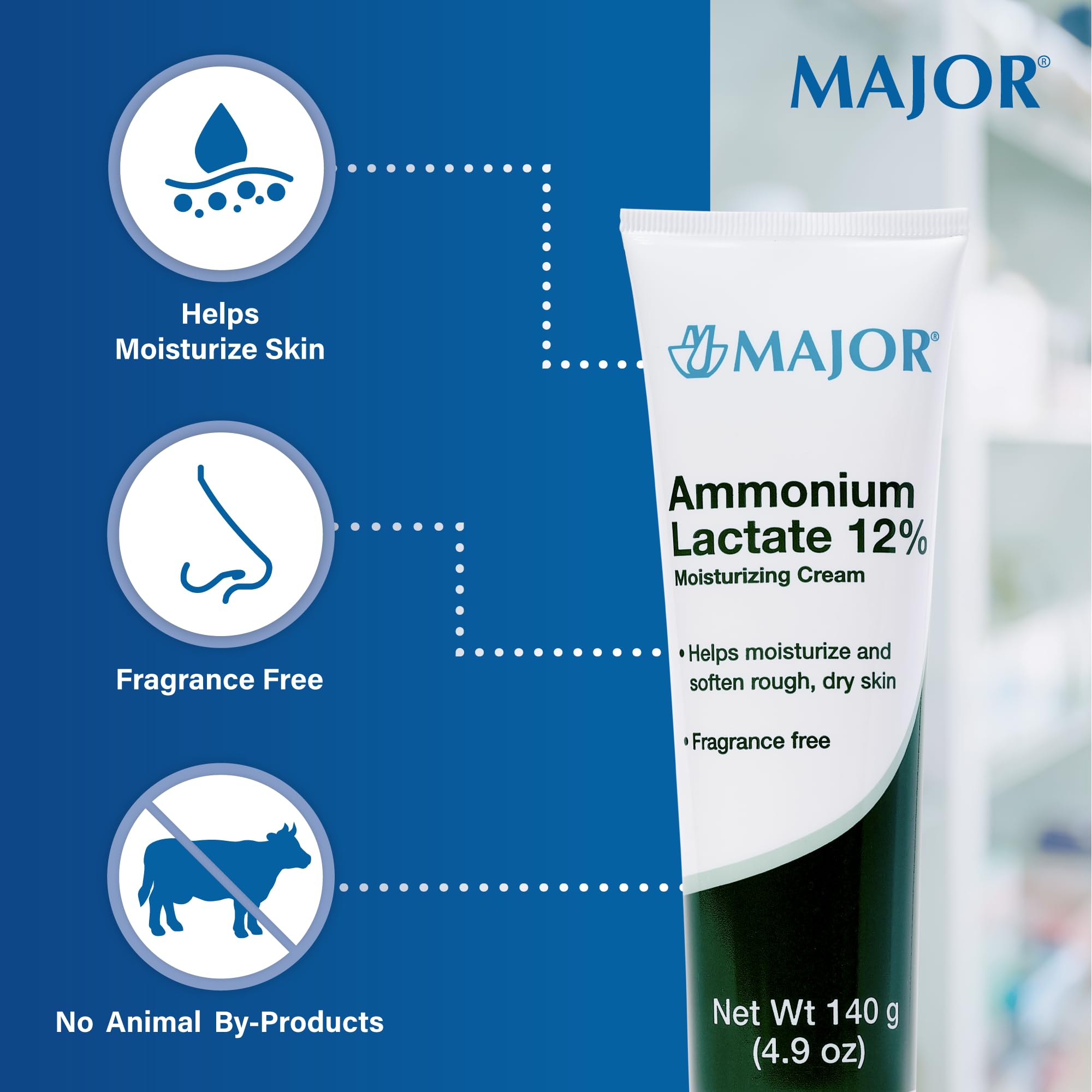Major Ammonium Lactate 12% Cream application on hand demonstrates soothing moisturization.