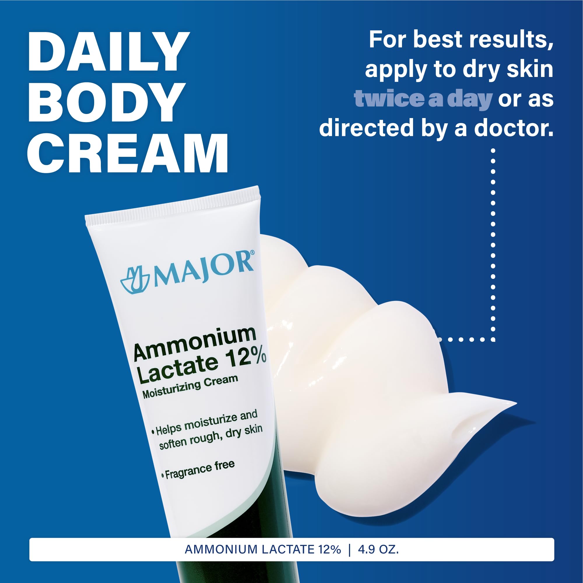 Major Ammonium Lactate 12% Cream label highlights pH-balanced formula for skin comfort.