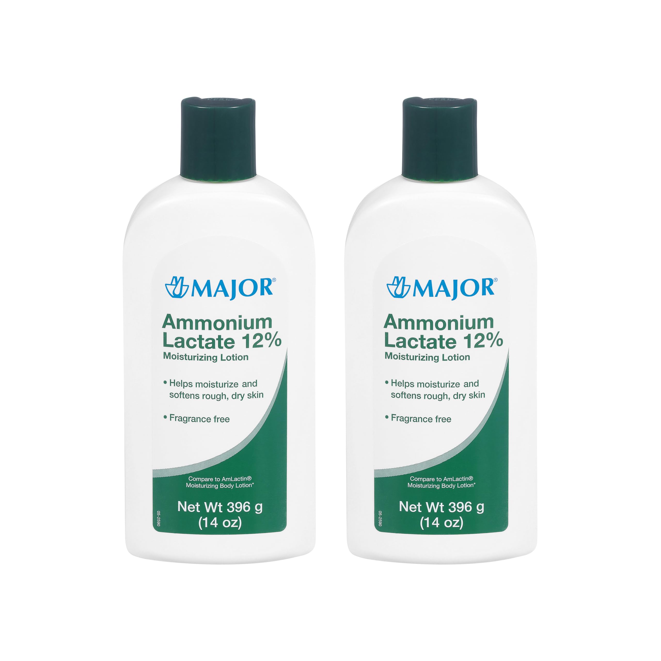 Major Ammonium Lactate 12% lotion bottle shows fragrance-free hydration for dry skin.
