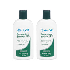 Major Ammonium Lactate 12% lotion bottle shows fragrance-free hydration for dry skin.