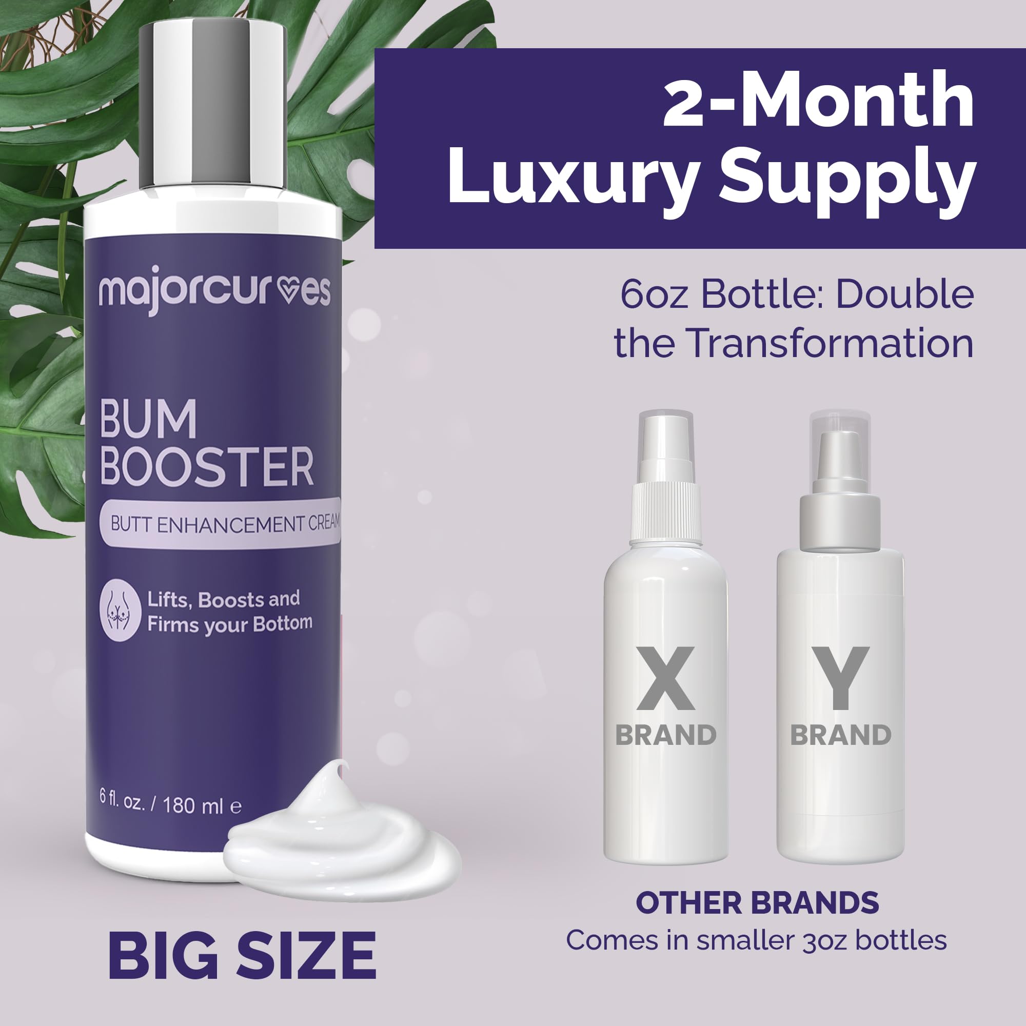 Major Curves Bum Booster Cream before and after image suggesting curve enhancement.