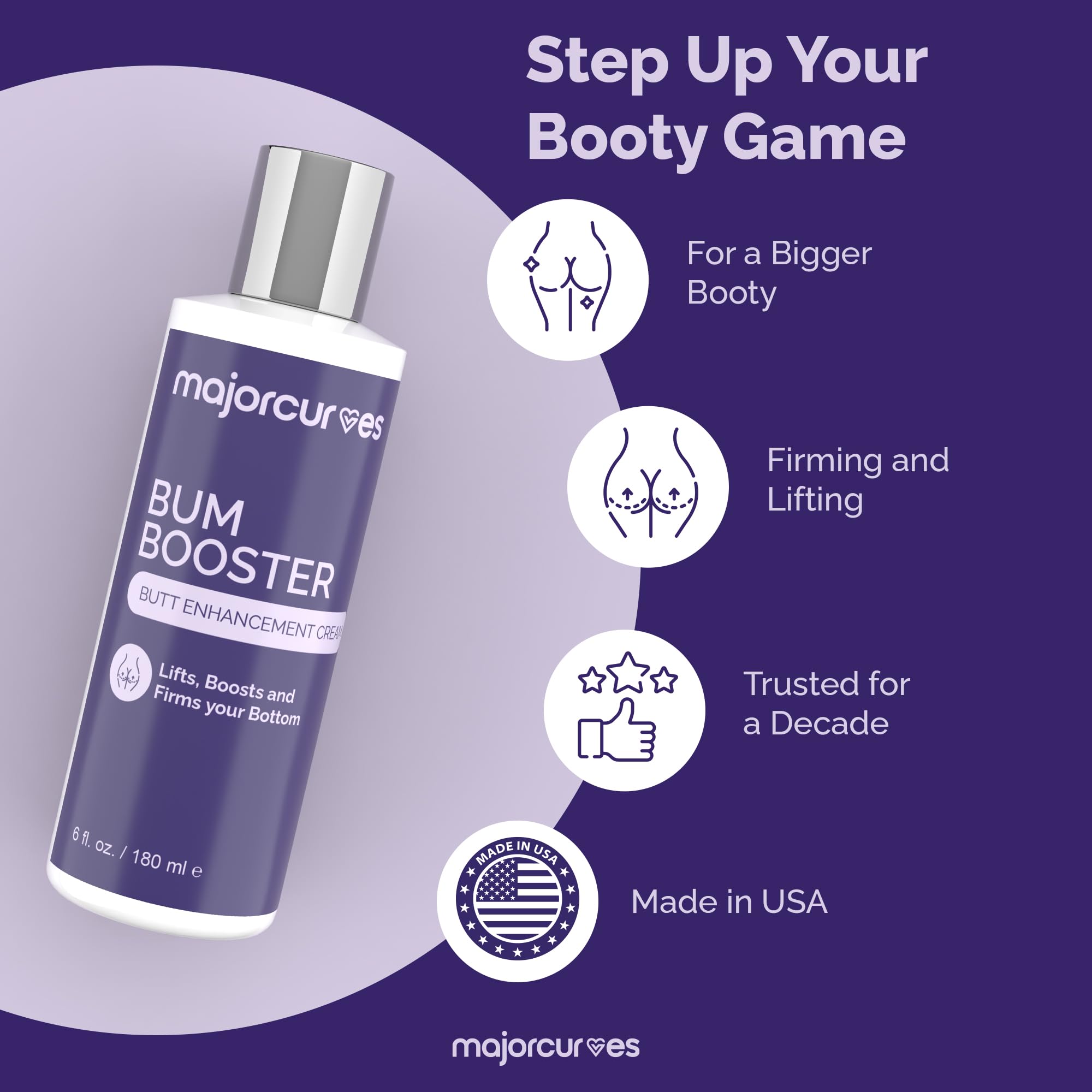 Major Curves Bum Booster Cream texture being absorbed for quick, non-greasy finish.