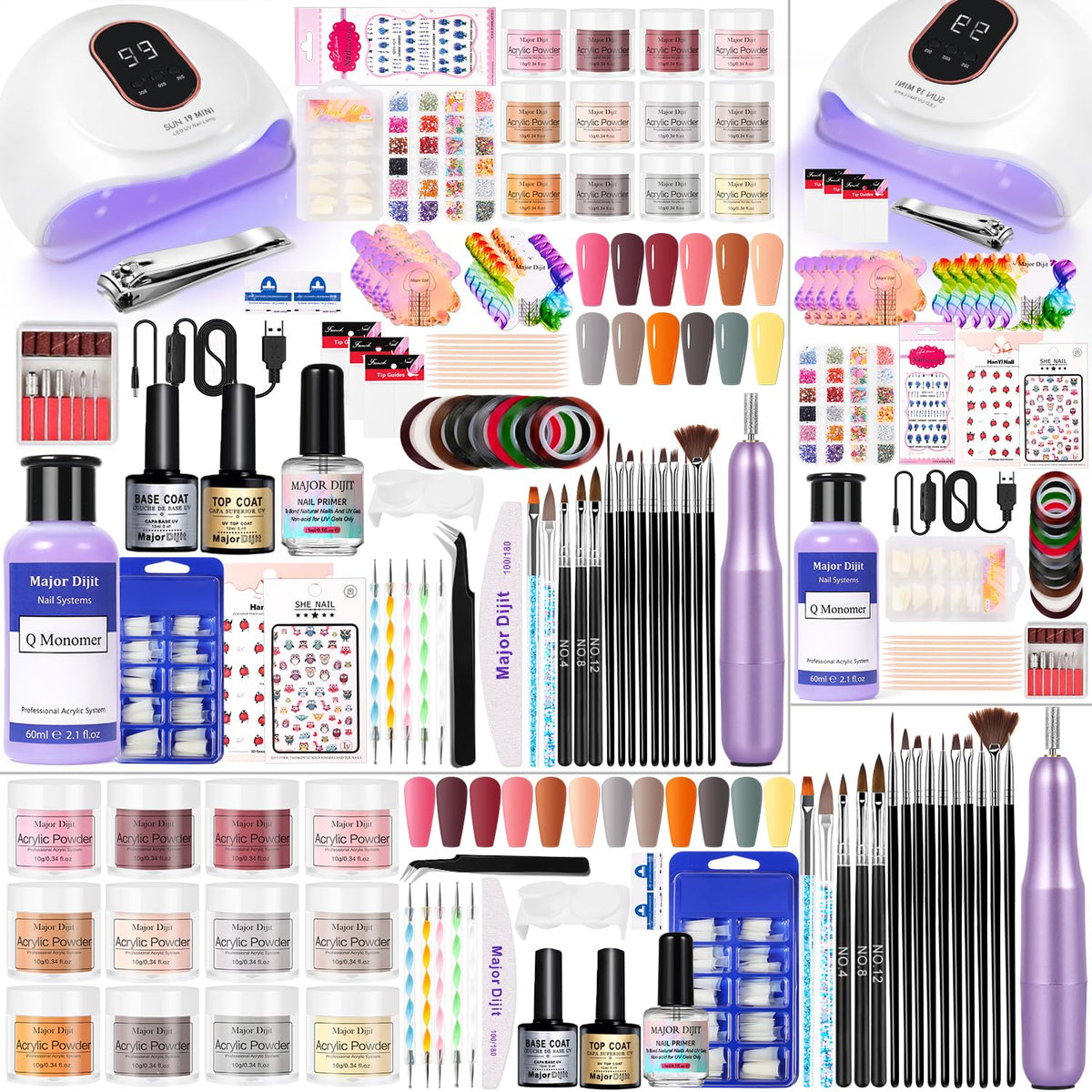 Major Dijit acrylic nail kit 36W LED lamp for fast curing and salon-quality nails at home