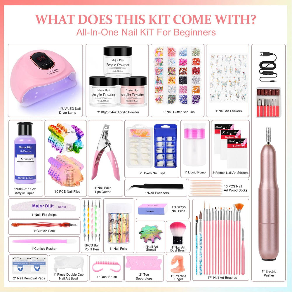 Major Dijit acrylic powders collection, vibrant shades for customizable nail art.