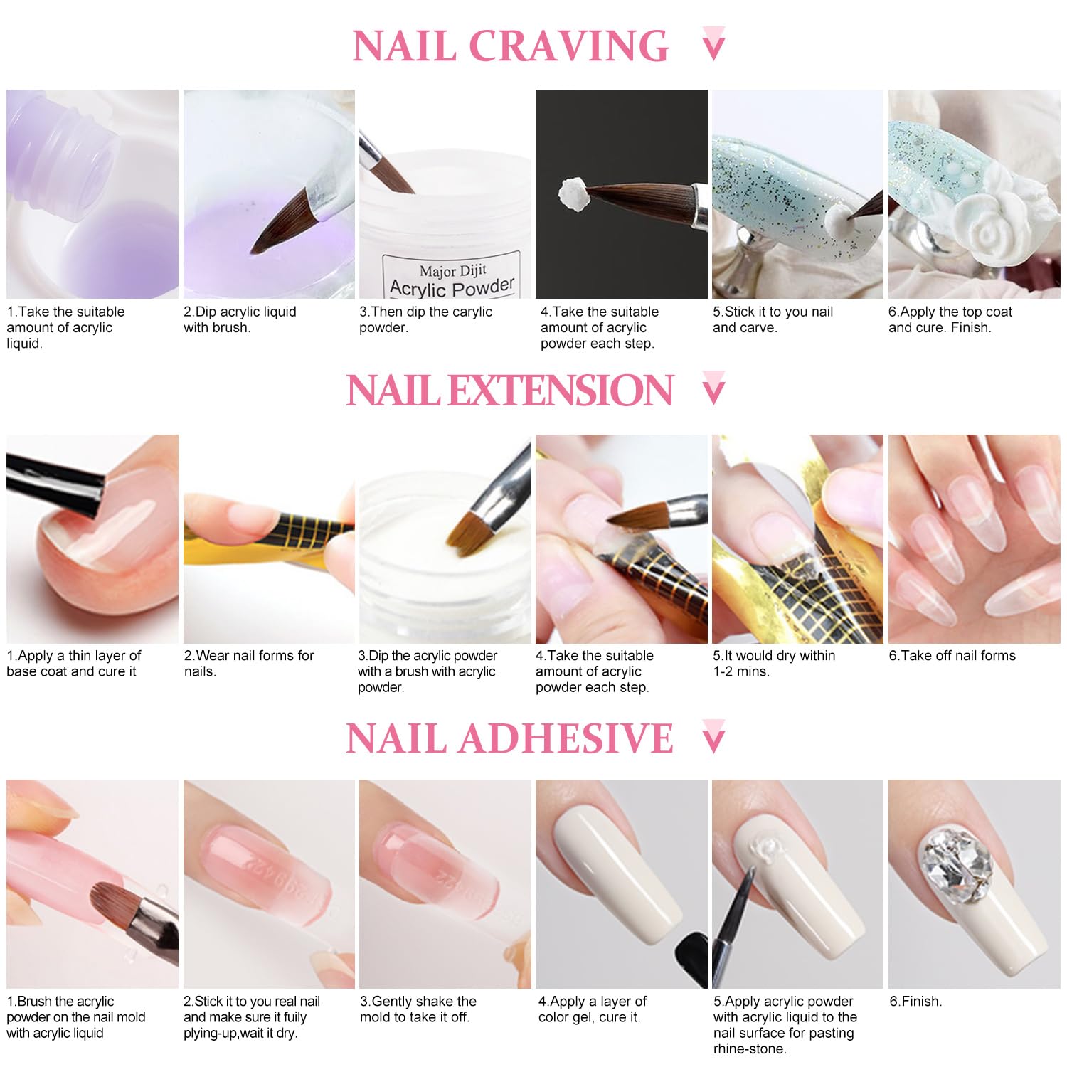 Major Dijit gift-ready acrylic nail kit in clear/white/nude packaging.