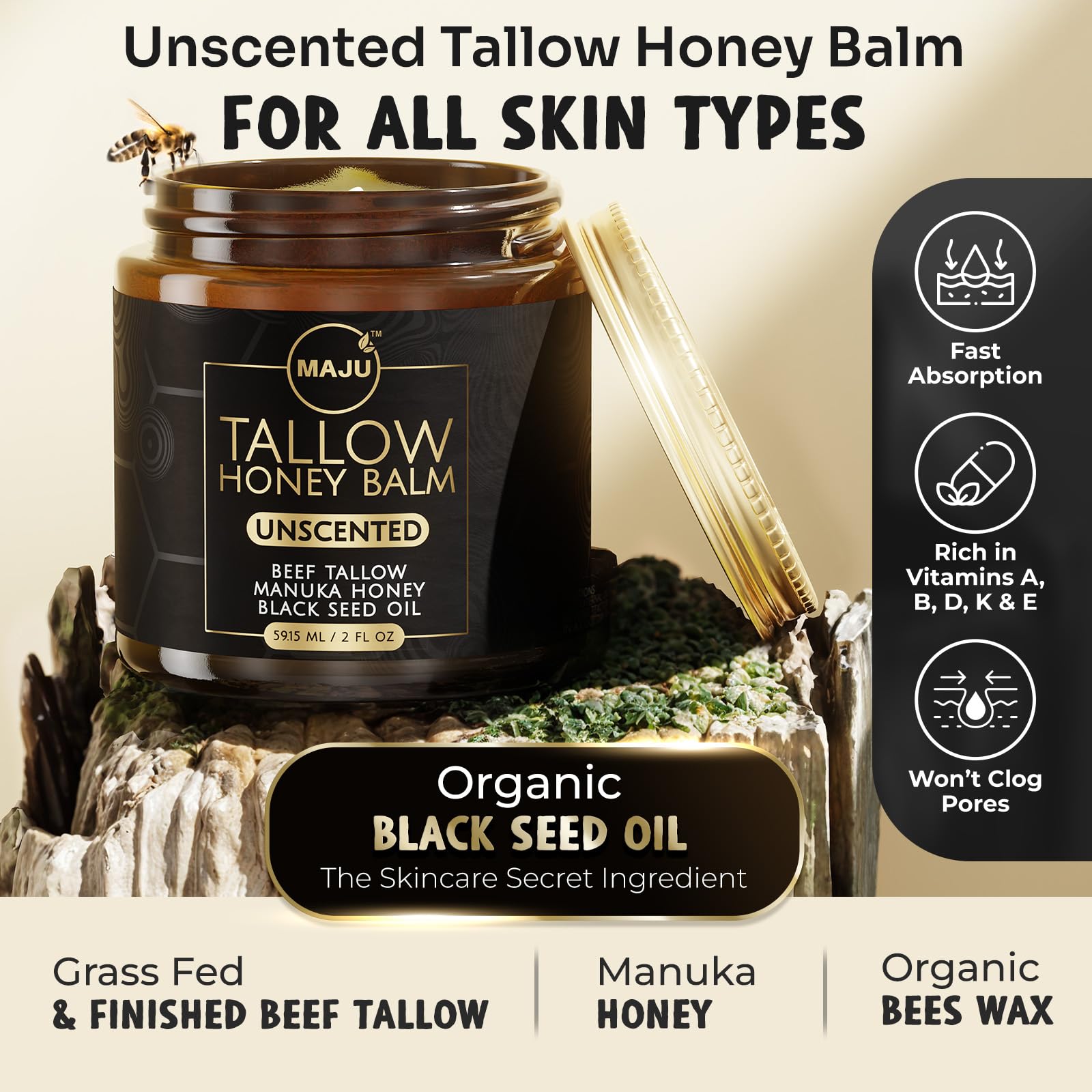 MAJU balm texture close-up showing rich non-whipped moisture