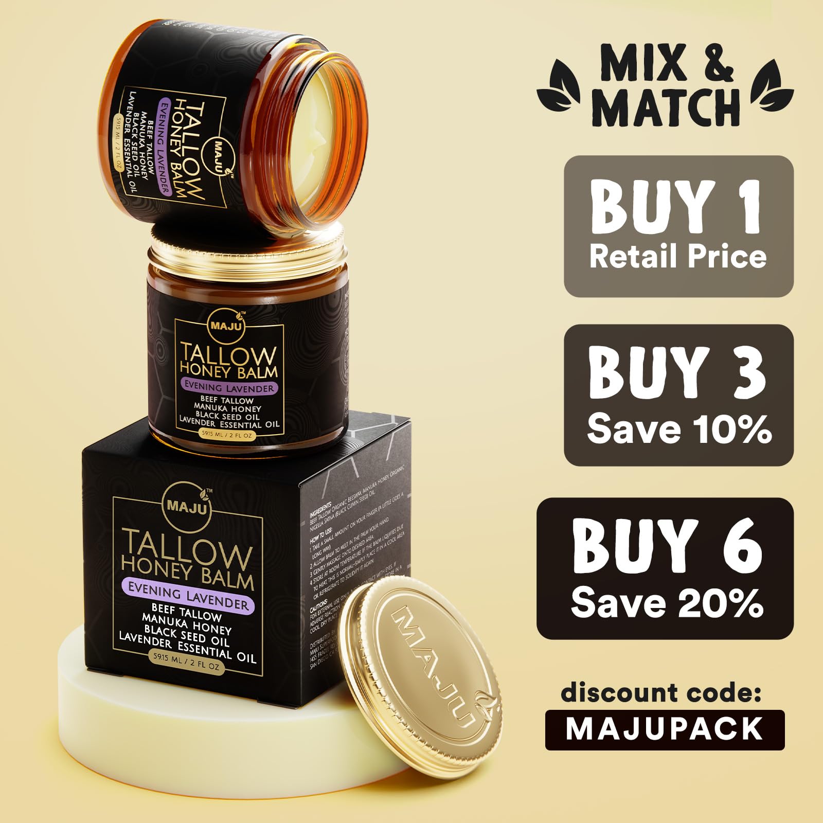 MAJU Superfoods Tallow Honey Balm lavender-infused scent evokes calming evening routine benefits