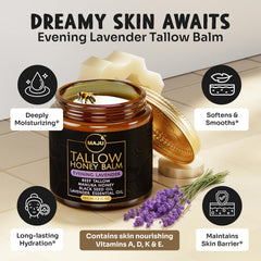 MAJU Superfoods Tallow Honey Balm Manuka honey swirls suggest soothing moisture and glow