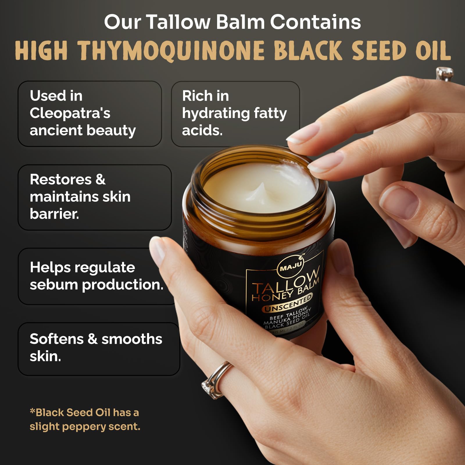 MAJU unscented balm label highlighting clean ingredients