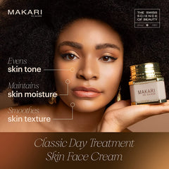 MAKARI Classic Day Radiance Face Cream jar front highlighting brightening care for uneven tones