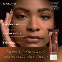 Makari Exclusive Tone-Boosting Face Cream texture swirl highlights luxurious hydration