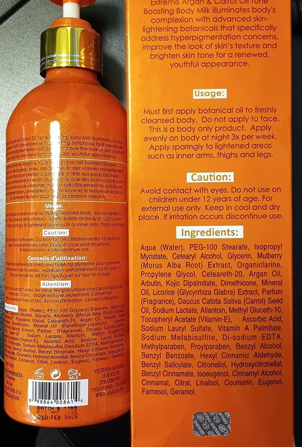 MAKARI Extreme Active Intense Carrot & Argan Body Milk after-use glow on leg