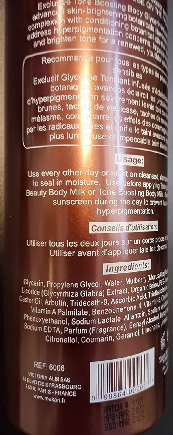 Makari body toner on damp skin demonstrates moisturized feel
