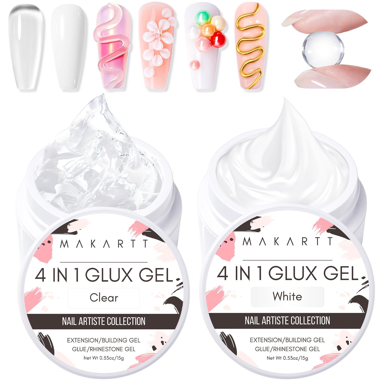 Makartt 3D gel nail-art kit clear jar for sculpting durable extensions