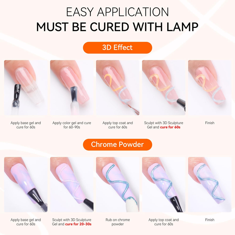 Makartt 3D gel nail art cures under UV/LED for a professional-looking finish.