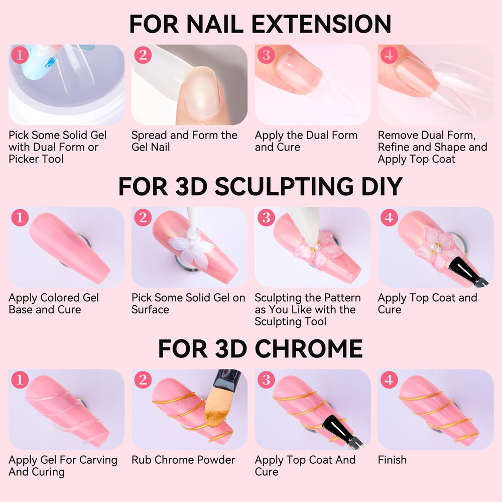 Makartt 3D gel nail art with chrome powder close-up