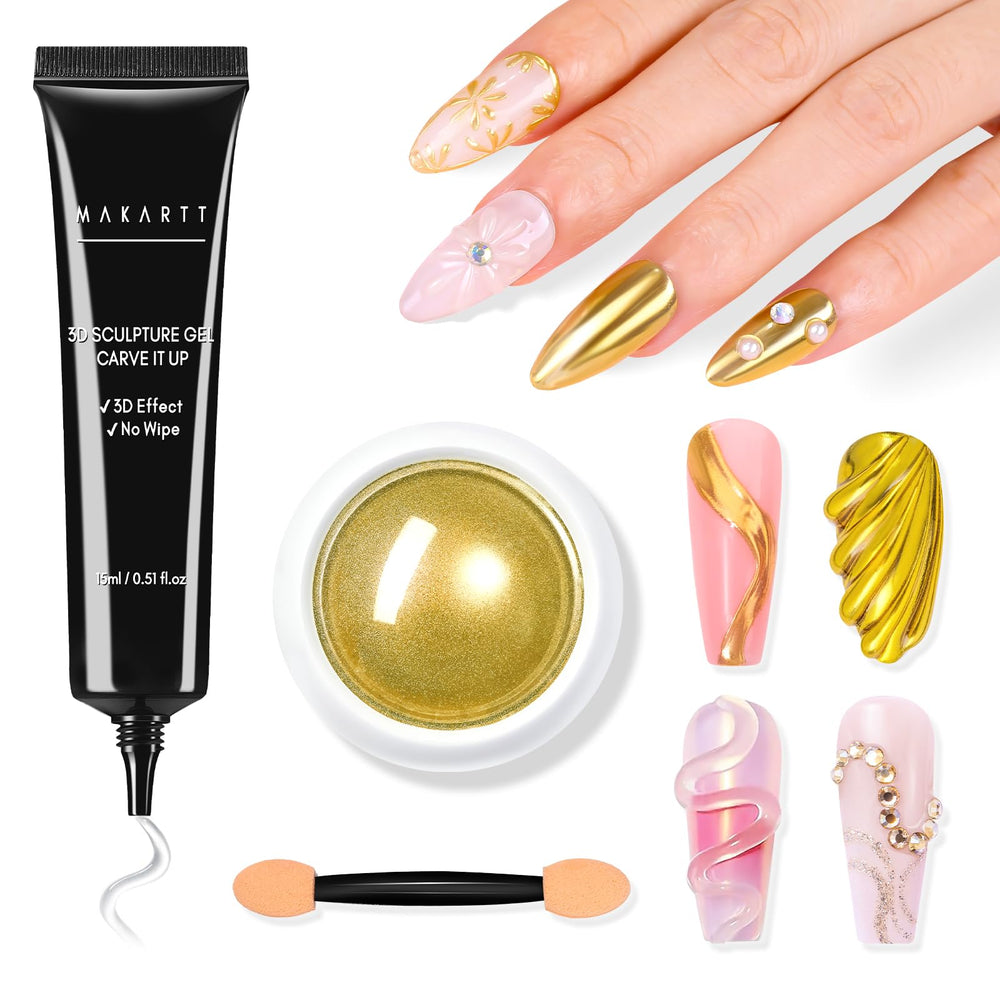 Makartt 3D Gel Nail Kit displays 3D carving gel for detailed nail art.