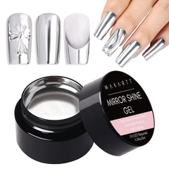 Makartt 8ml Mirror Shine Gel bottle shows silver chrome finish for glossy nail art.