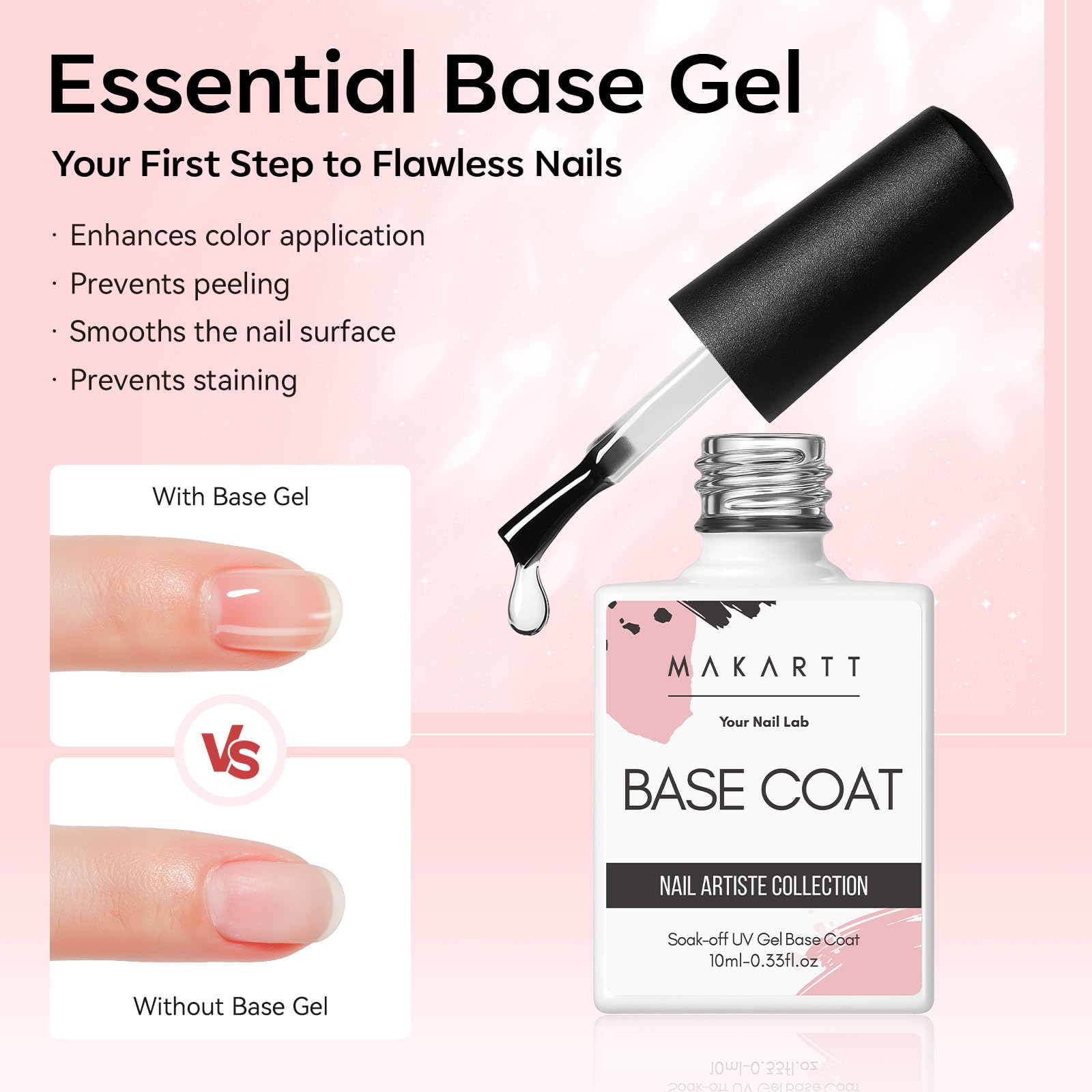 Makartt Base Coat ensures strong nail adhesion for long-lasting wear.