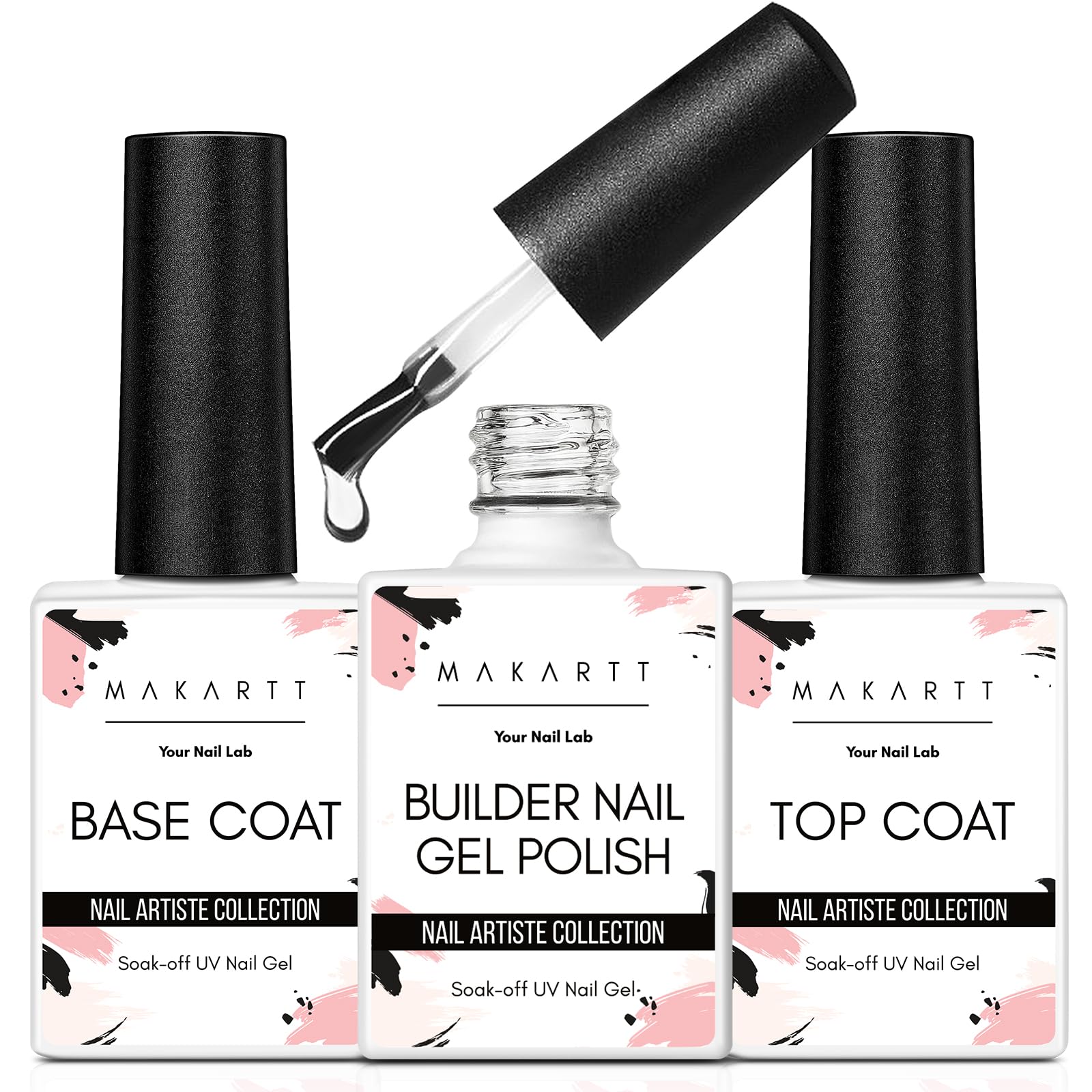 Makartt builder gel clear bottle for strong, natural-looking nails.