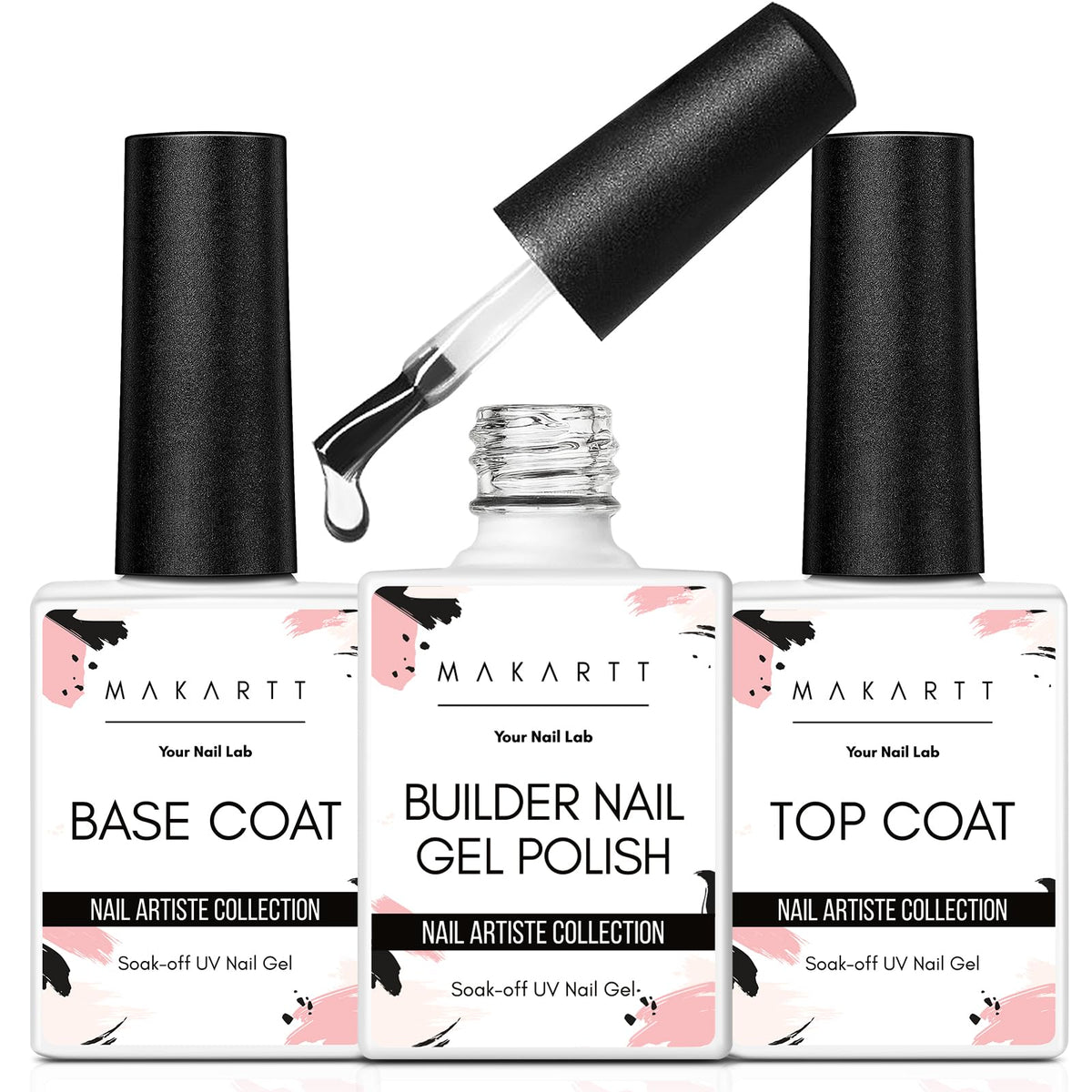 Makartt builder gel clear bottle for strong, natural-looking nails.